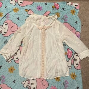 Peter Pan Collar Blouse with Lace Trim